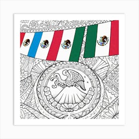 Mexican Flag Coloring Page 3 Art Print