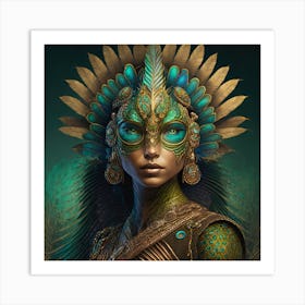 Firefly A Modern Illustration Of A Fierce Native American Warrior Peacock Iguana Hybrid Femme Fatale (20) Art Print