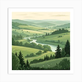 Landscape With River Art Print