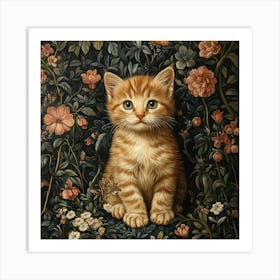 Cat In Flowers Art 4 Art Print