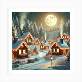 Snowy Christmas Village: A Warm and Serene Winter Wonderland Background for Holiday Projects Art Print