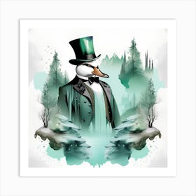Duck In Top Hat Watercolor Splash Dripping 1 Art Print