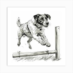 Dog Jumping Over A Fence Art Print