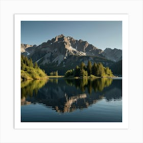 A Serene Mountain Lake With Reflections Of The Surrounding Peaks And A Clear Blue Sky 2 Art Print