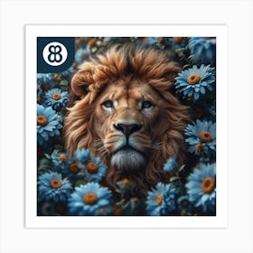 Lion In Blue Flowers Art Print