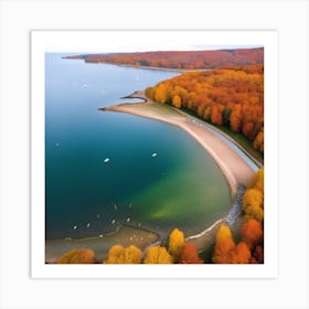 Aerial View Of A Lake In Autumn Art Print