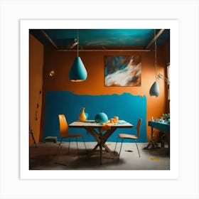 Blue And Orange Dining Room 1 Art Print