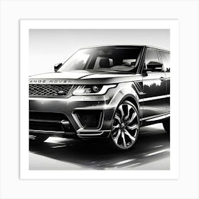 A Black And White Pencil Sketch Of A Range Rover Sport Art Print