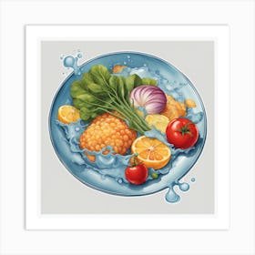 A Plate Of Food And Vegetables Sticker Top Splashing Water View Food 9 Art Print