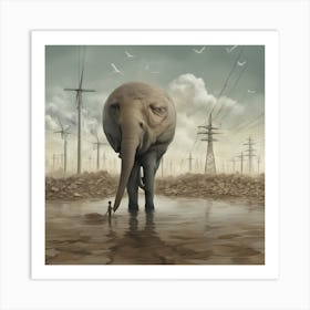 Elephant In The Mud Art Print