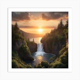 Sunset Over A Waterfall Art Print