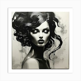 Woman In Black And White Art Print