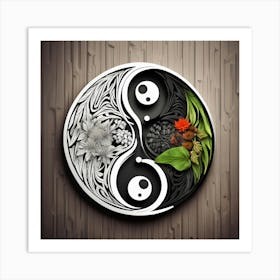 Yin Yang, Yin And Yang Symbol With Natural Elements Representing Balance And Harmony 8 Art Print