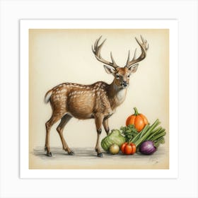 Deer With Vegetables Art Print