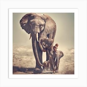 Elephants In The Desert Art Print