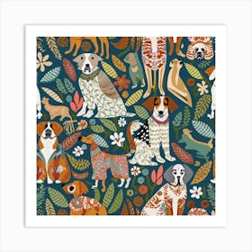 Dogs And Flowers : William Morris Inspired Dogs Collection Art Print Art Print