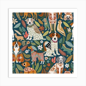 Dogs And Flowers : William Morris Inspired Dogs Collection Art Print Poster