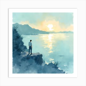 Man Looking At The Sunset Art Print