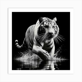 Tiger Running In Water 1 Art Print