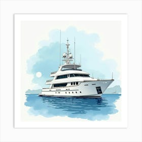 Elegant Yacht In A Watercolor Tranquil Harbor 1 Art Print