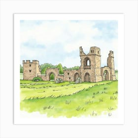 Watercolor Painting Of The Old Sarum In Wiltshire, Highlighting Its Ancient Ruins And Picturesque Setting Art Print