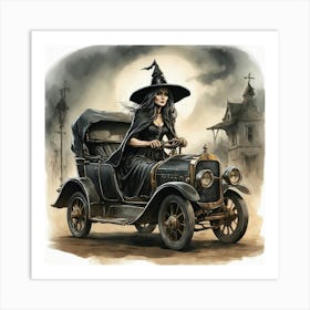 Witch In Car Art Print