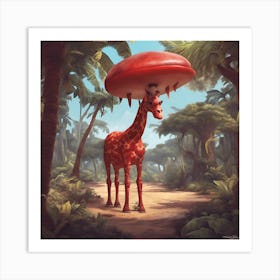 Giraffe With Mushroom Art Print