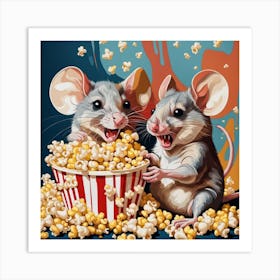 Two Mice Eating Popcorn Art Print