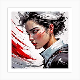 Girl With White Hair And Red Paint Art Print