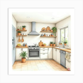 Bright Watercolor Kitchen, Lively, Cheerful Design 1 Art Print