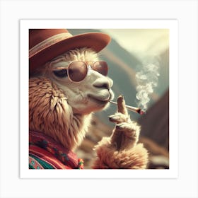 Llama Smoking Art Print