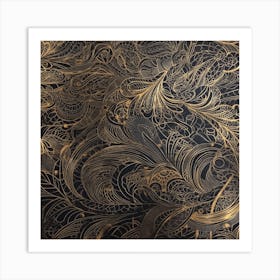 Gold And Black Paisley Art Print