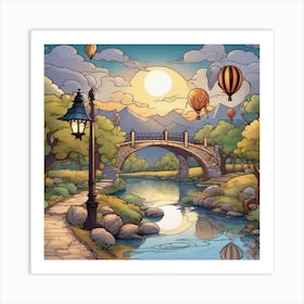 Landscape With Hot Air Balloons Art Print