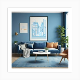 Default Thinking Blue Line Living Room Art Print 1 Art Print