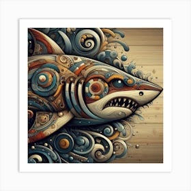 Stylized Shark in Waves Art Print