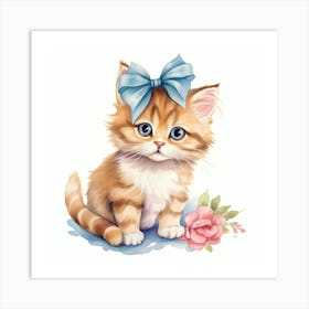 Cute Kitten With Blue Bow Art Print