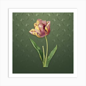 Vintage Tulip Botanical on Lunar Green Pattern Art Print