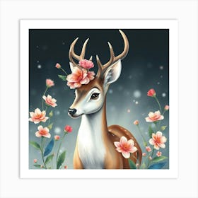 Deer With Flowers 5 Poster