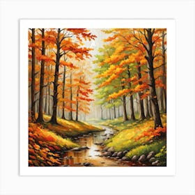 Forest In Autumn In Minimalist Style Square Composition 123 Art Print