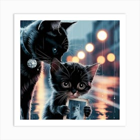 Black Cats In The Rain Art Print