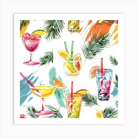 Seamless Pattern With Tropical Drinks 13 Art Print