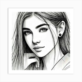 Portrait Of A Girl line art Art Print