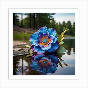 Blue Flower In Water Art Print