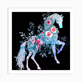 Floral Horse Silhouette (1) Art Print