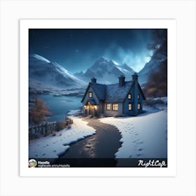 Cottage in the snow Art Print