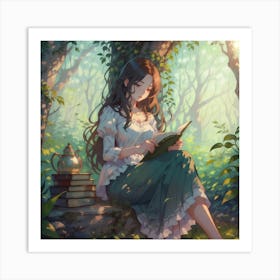 Girl Teapot And Book Art Print