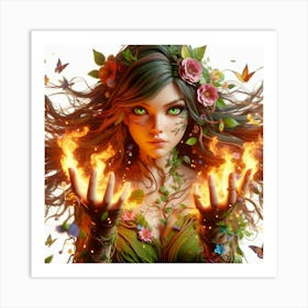 Fairy Girl With Fire Art Print