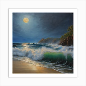 Full Moon At The Beach 1 Art Print