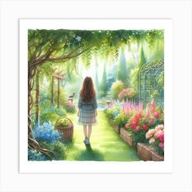 Girl In A Garden Acrylic Paint Art Print