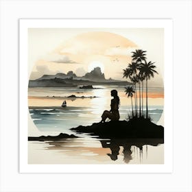 Boho art Silhouette of seaside landscape 5 Art Print